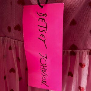 NWT Betsey Johnson Heart Printed Corset Tulle Tiered Pink Sweetheart Dress SZ12
